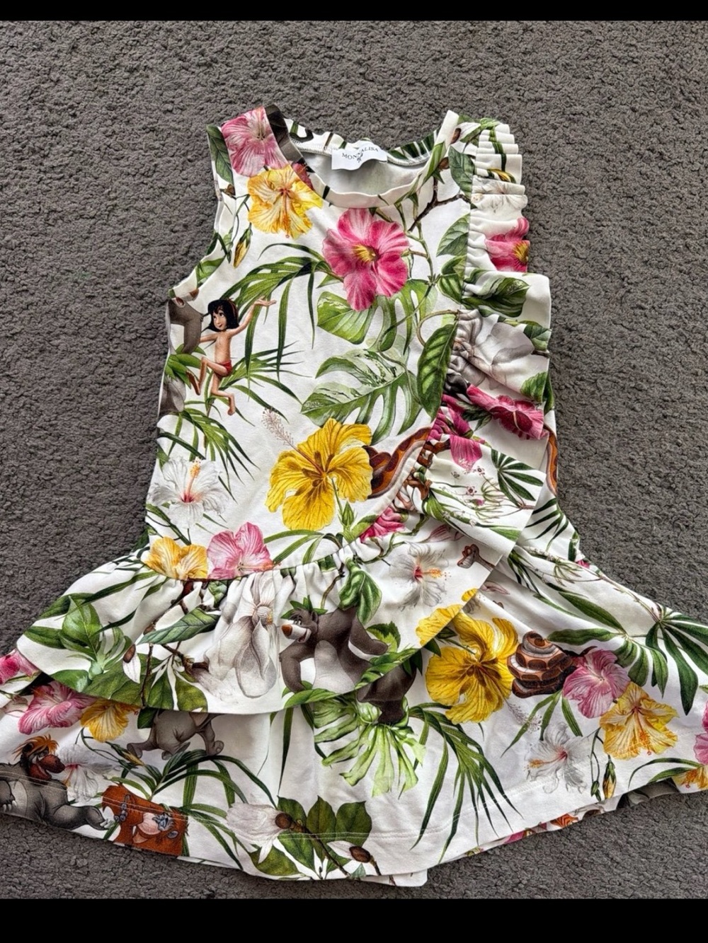 MonnaLisa Floral Tropical Dress - White with Pink, Yellow & Green